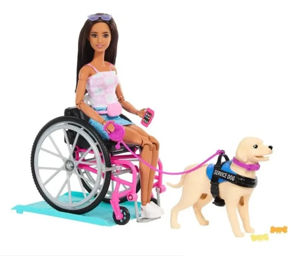 BARBIE FASHIONISTA CADEIRA DE RODAS COM CÃO DE SERVIÇO MATTEL