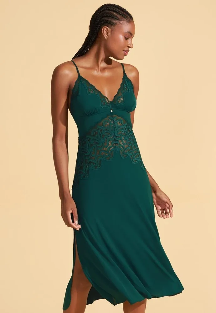 CAMISOLA MIDI EM MICROFIBRA COM RENDA AMNI RECCO