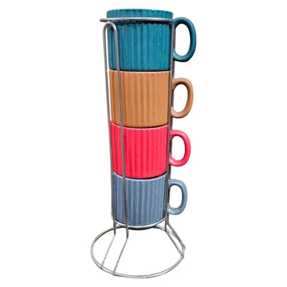 JOGO DE XÍCARAS CAFÉ STRIATTO FULL FIT COM SUPORTE 4 PEÇAS 80ML COLORIDO