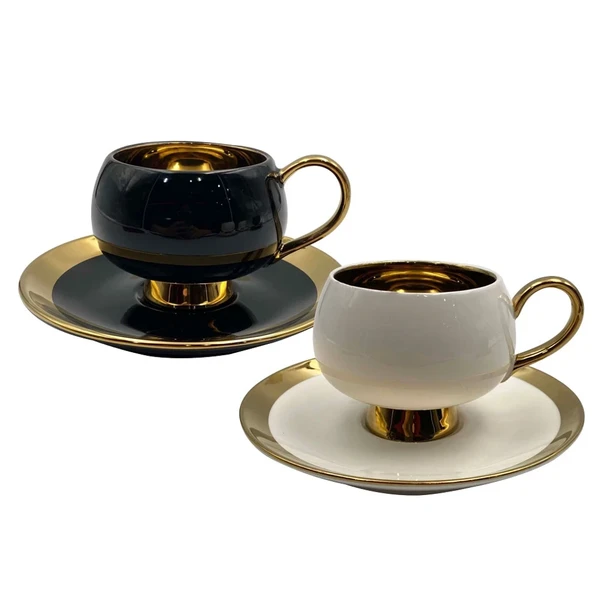 JOGO DE XÍCARAS CHÁ FULL FIT NEW BONE CHINA BORDA DOURADA 200ML 8 PEÇAS