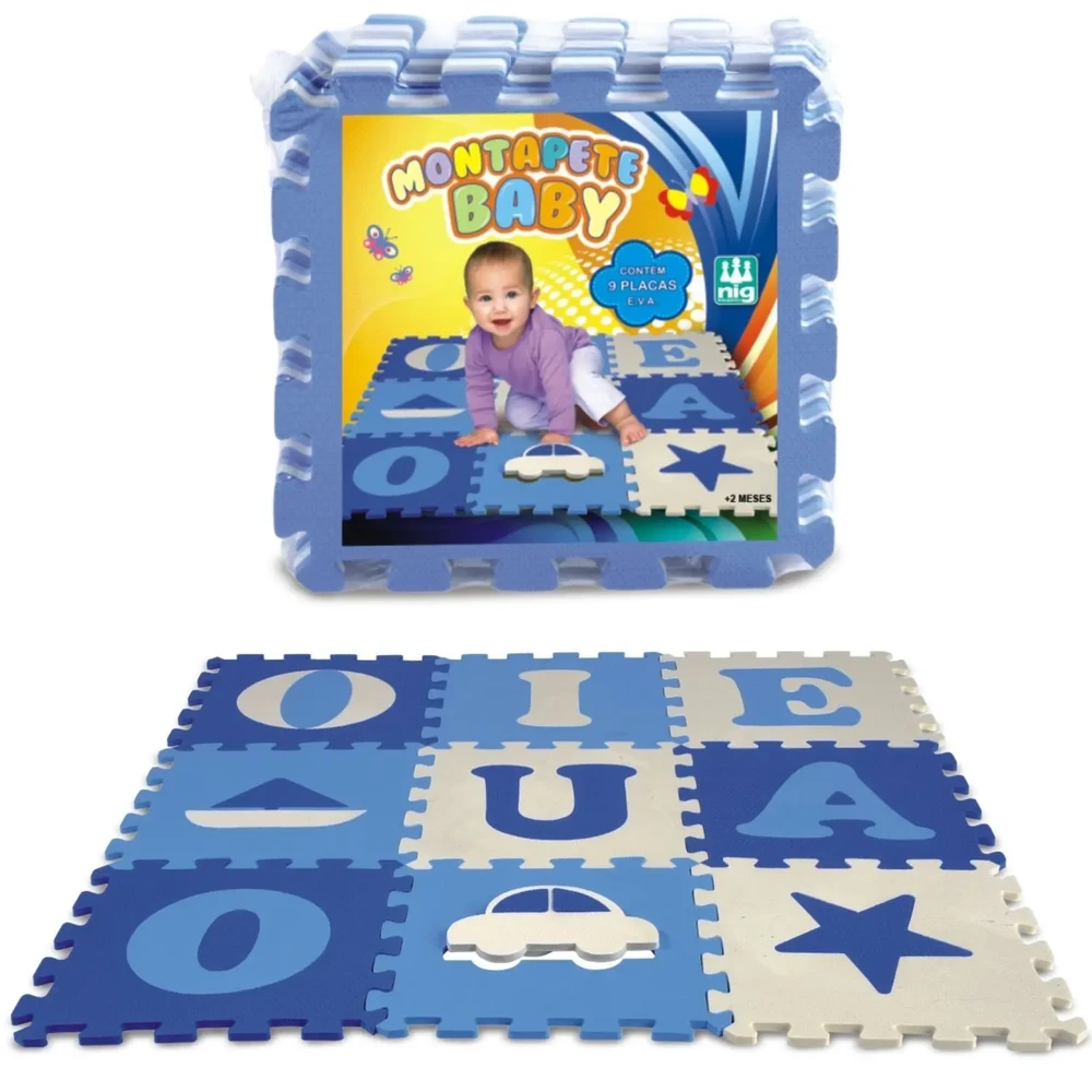 TAPETE BABY VOGAIS E FIGURAS 9 PEÇAS NIG AZUL