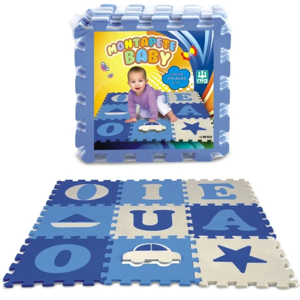 TAPETE BABY VOGAIS E FIGURAS 9 PEÇAS NIG AZUL