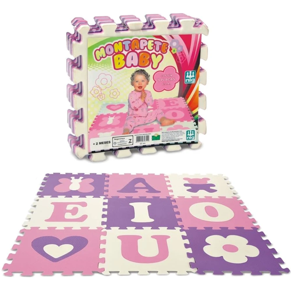 TAPETE BABY VOGAIS E FIGURAS 9 PEÇAS NIG ROSA