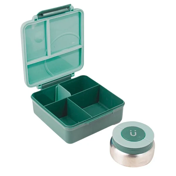 BENTO BOX COM 3 DIVISÓRIAS E POTE TÉRMICO VERDE BUP ONE