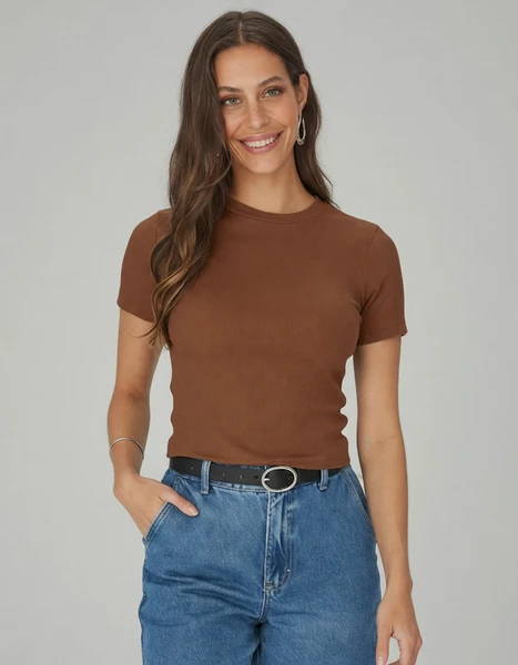 BLUSA BÁSICA FEMININA DECOTE REDONDO EM RIBANA