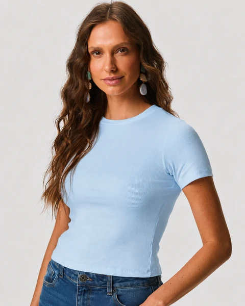 BLUSA BÁSICA FEMININA DECOTE REDONDO EM RIBANA