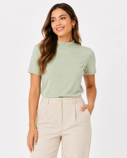 BLUSA FEMININA LUNENDER MANGA CURTA VISCO GOLA REDONDA