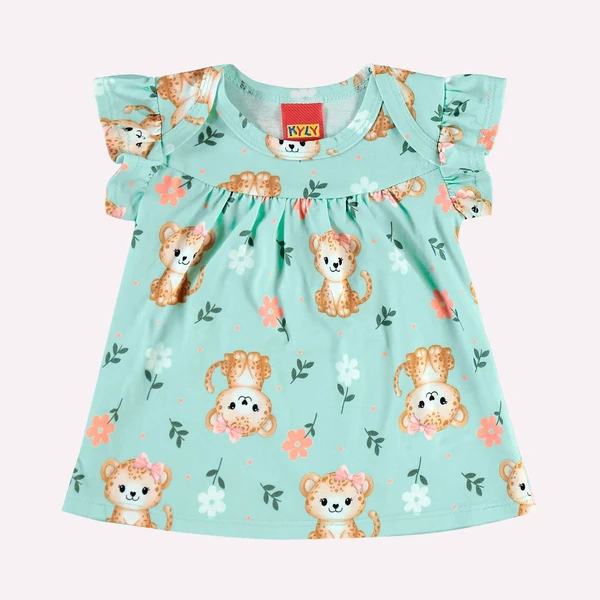 CONJUNTO BEBÊ MENINA KYLY BLUSA MANGA CURTA E SHORT ONÇAS