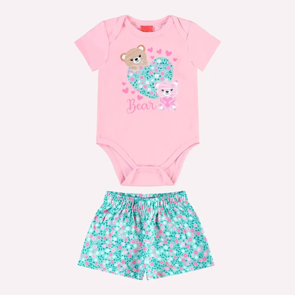 CONJUNTO INFANTIL FEMININO KYLY BLUSA MANGA CURTA E SHORT URSINHO