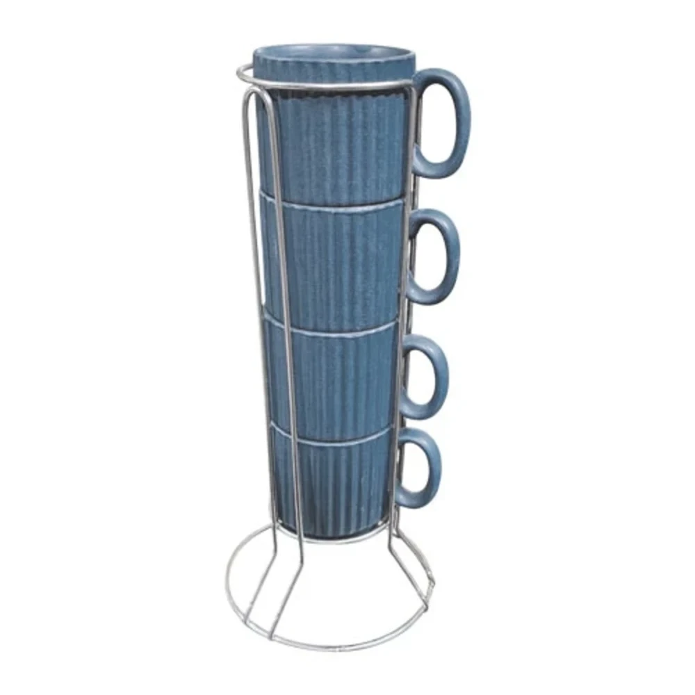 JOGO DE XÍCARAS CHÁ FULL FIT COM SUPORTE 4 PEÇAS 170ML CINZA
