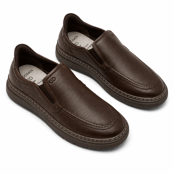 MOCASSIM MASCULINO DEMOCRATA GRID EM COURO
